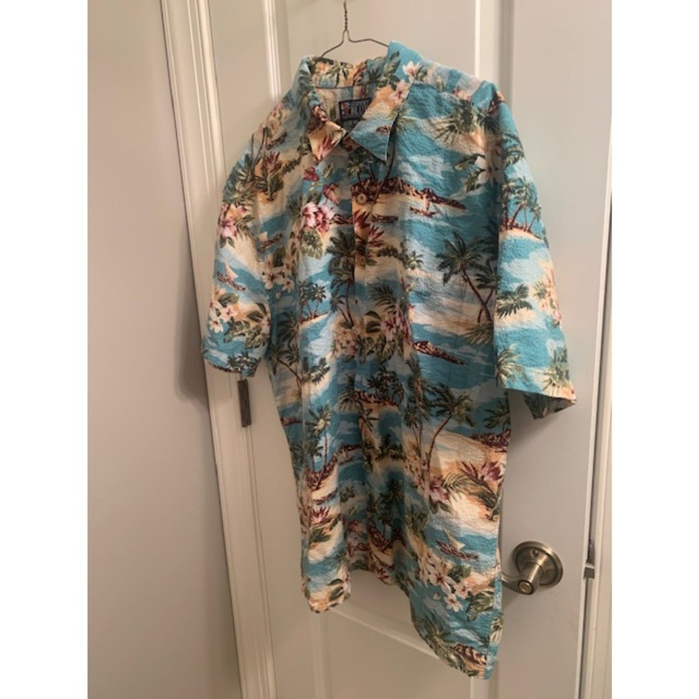 Cruise Newport Blue Men's XL short sleeve Hawaiian print shirt Beachy‎
